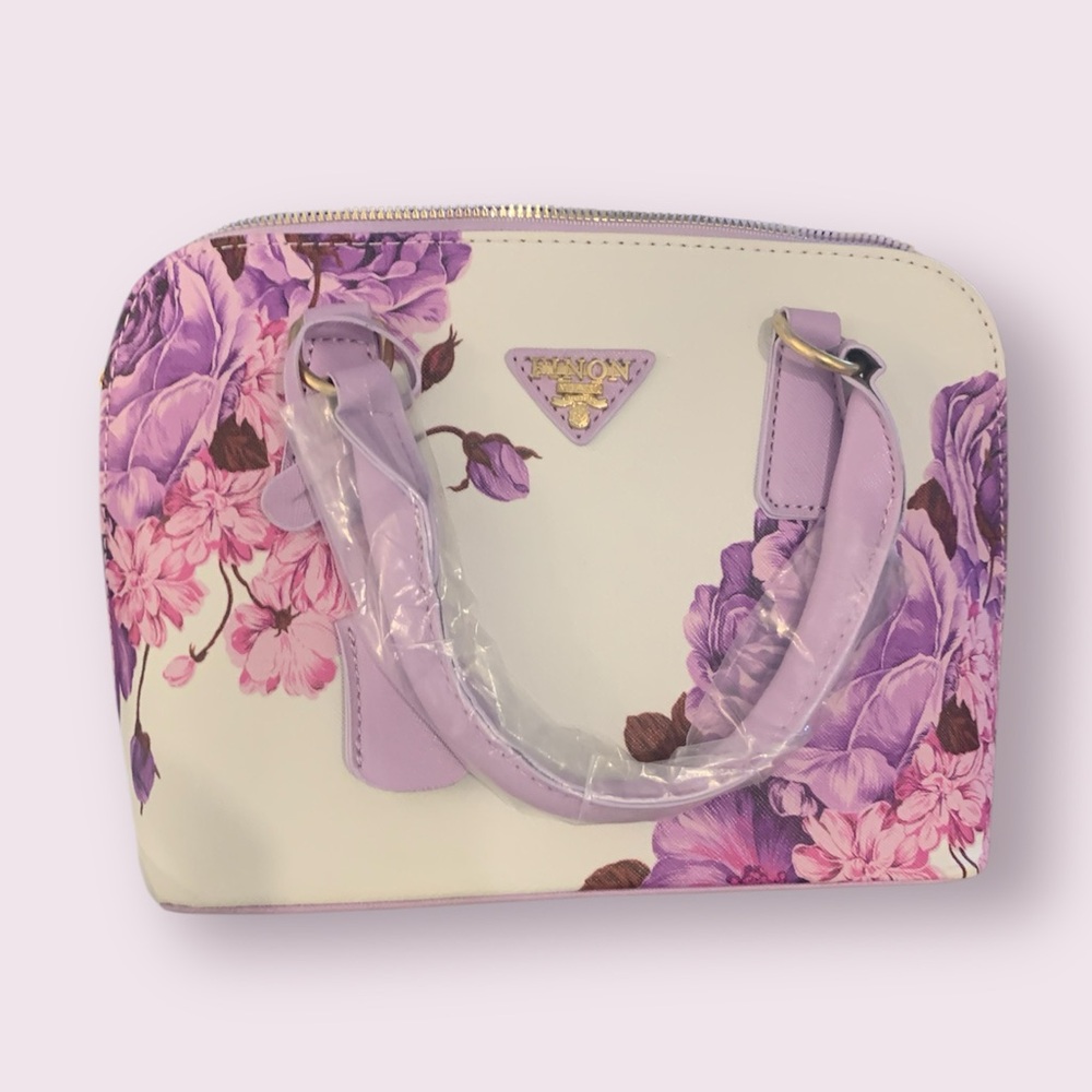 👜 White and Purple Floral Satchel